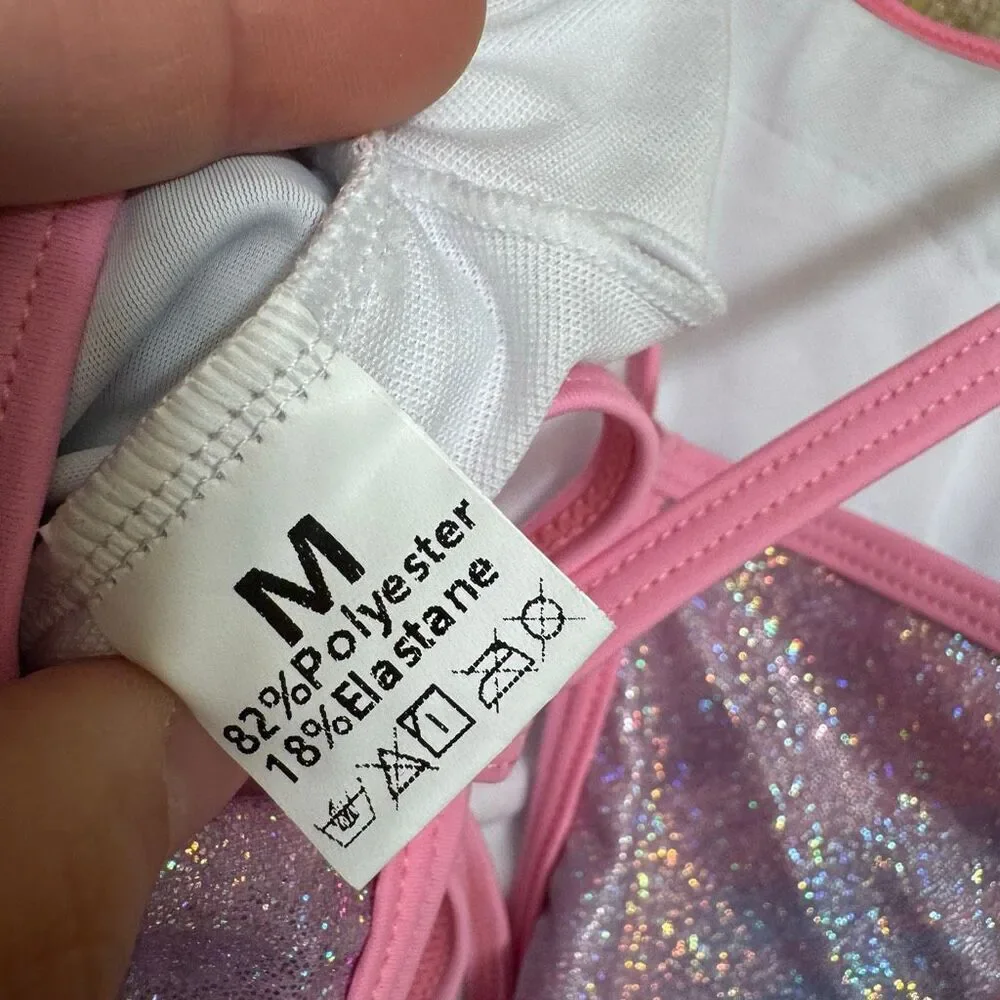 Women's Pink Blue Purple Shimmer Sparkly One Piece Swimsuit Med NWOT